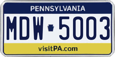 PA license plate MDW5003
