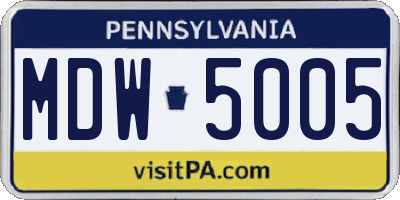 PA license plate MDW5005