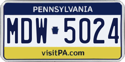 PA license plate MDW5024