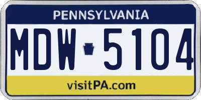 PA license plate MDW5104