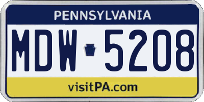 PA license plate MDW5208