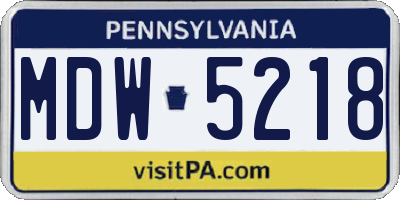 PA license plate MDW5218