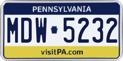 PA license plate MDW5232
