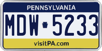 PA license plate MDW5233