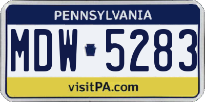 PA license plate MDW5283