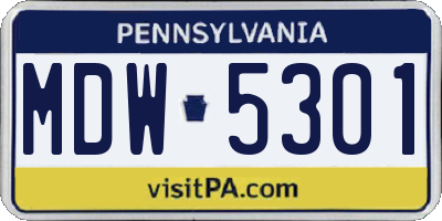 PA license plate MDW5301