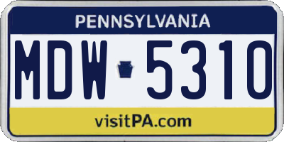 PA license plate MDW5310
