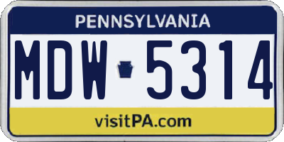 PA license plate MDW5314