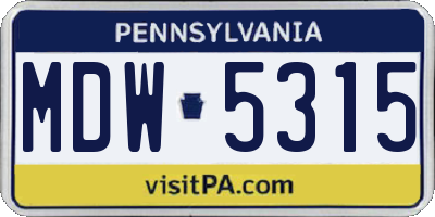 PA license plate MDW5315