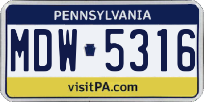 PA license plate MDW5316