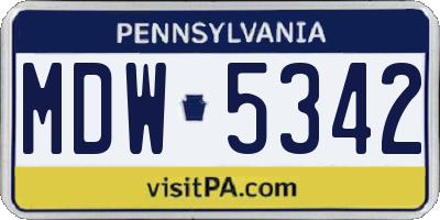 PA license plate MDW5342