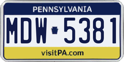 PA license plate MDW5381