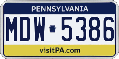 PA license plate MDW5386