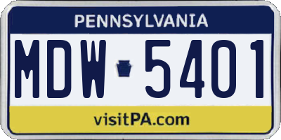 PA license plate MDW5401