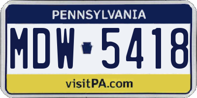 PA license plate MDW5418