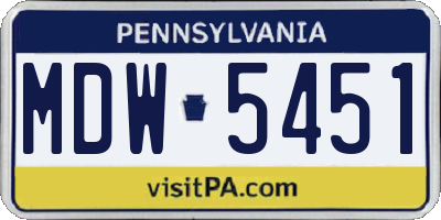 PA license plate MDW5451