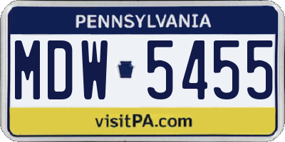 PA license plate MDW5455