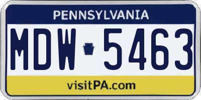 PA license plate MDW5463