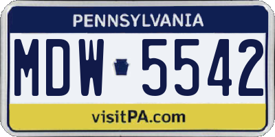 PA license plate MDW5542