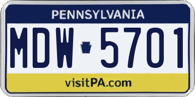 PA license plate MDW5701
