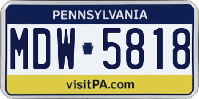 PA license plate MDW5818