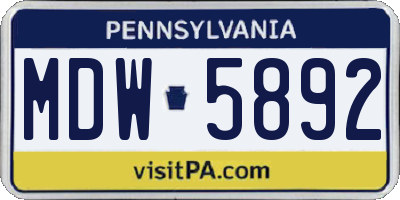 PA license plate MDW5892