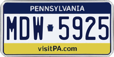 PA license plate MDW5925