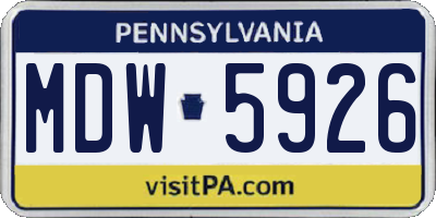 PA license plate MDW5926