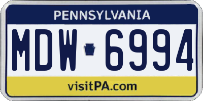 PA license plate MDW6994