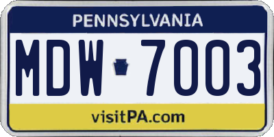 PA license plate MDW7003