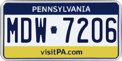 PA license plate MDW7206