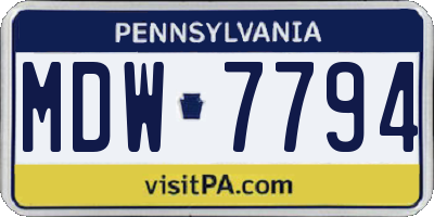 PA license plate MDW7794