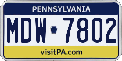 PA license plate MDW7802