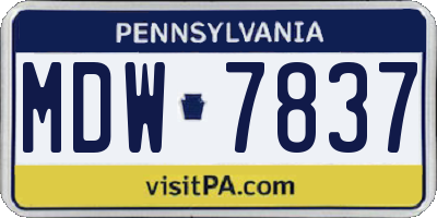 PA license plate MDW7837
