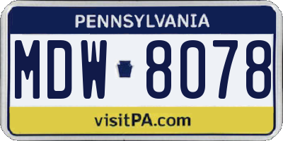 PA license plate MDW8078