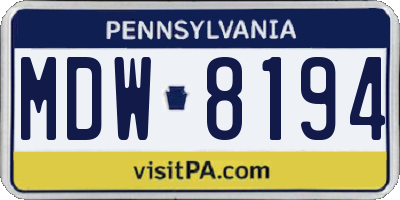 PA license plate MDW8194