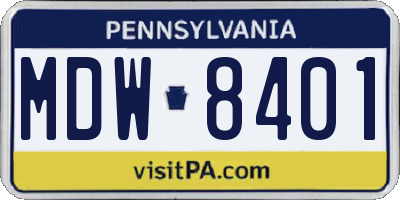 PA license plate MDW8401