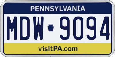 PA license plate MDW9094
