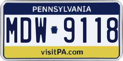 PA license plate MDW9118