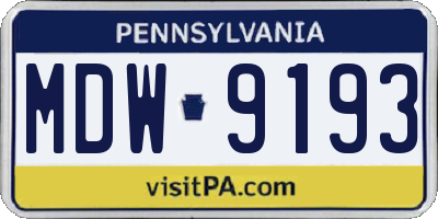 PA license plate MDW9193