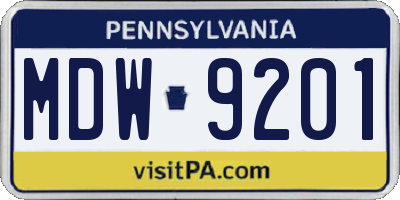 PA license plate MDW9201