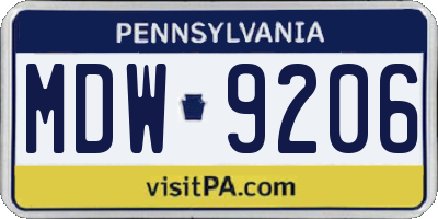 PA license plate MDW9206