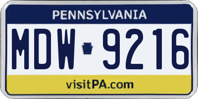 PA license plate MDW9216