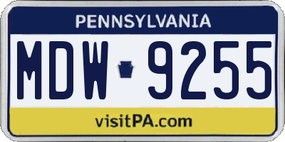PA license plate MDW9255