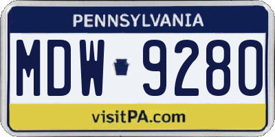 PA license plate MDW9280