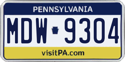 PA license plate MDW9304