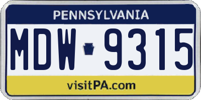 PA license plate MDW9315