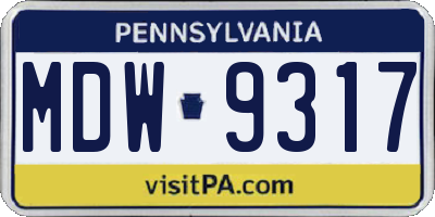 PA license plate MDW9317