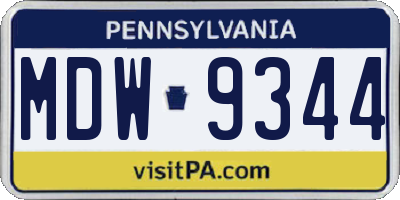 PA license plate MDW9344