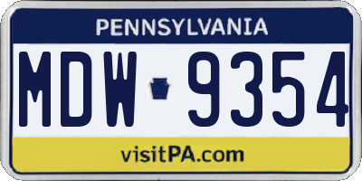 PA license plate MDW9354